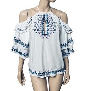 Parker X Revolve Cindy Embroidery Blouse in White Size XS Off the Shoulder